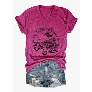 Women Summer Beach Tops Trees Print V Neck Short Sleeve Coconut Tree T Shirt Funny Graphic Tees, Size:XL