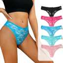 Lace Thongs for Women, 5 Pack Sexy Bikini briefs, Low Cut, Soft & Seamless Underwear for Daily Wear/Dating