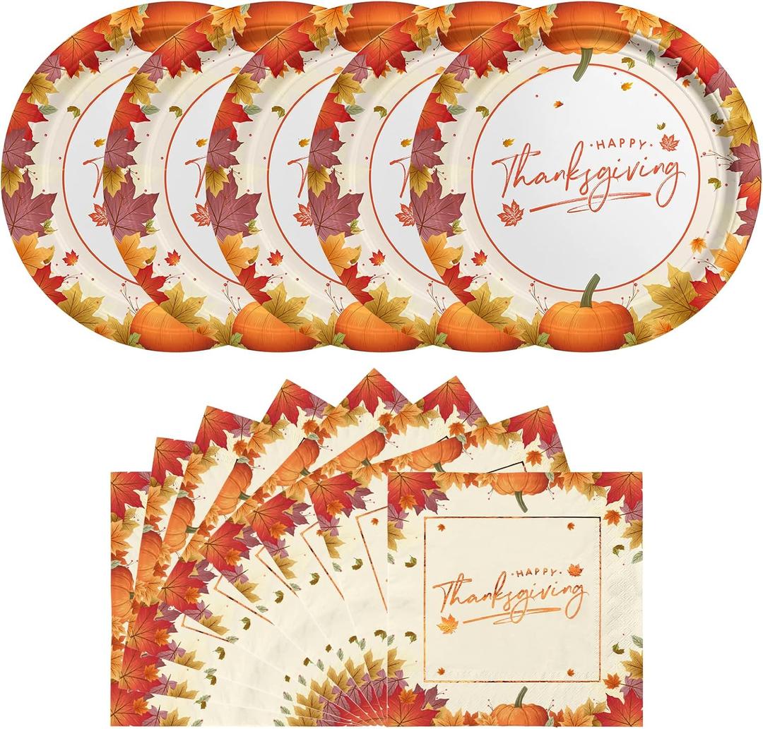 Gatherfun Thanksgiving Party Supplies Maple Leaves Disposable Paper Plates and Napkins for Thanksgiving Dinner Party Fall Party Decorations Serve 50