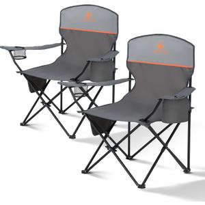 ALPHA CAMP Folding Camping Chairs for Adults Lawn Chairs Outdoor Chairs Support 250 LBS Portable Camp Chairs with Cup Holders Cooler Pouch for Outdoor, 2 Pack (Gray) (Grey)