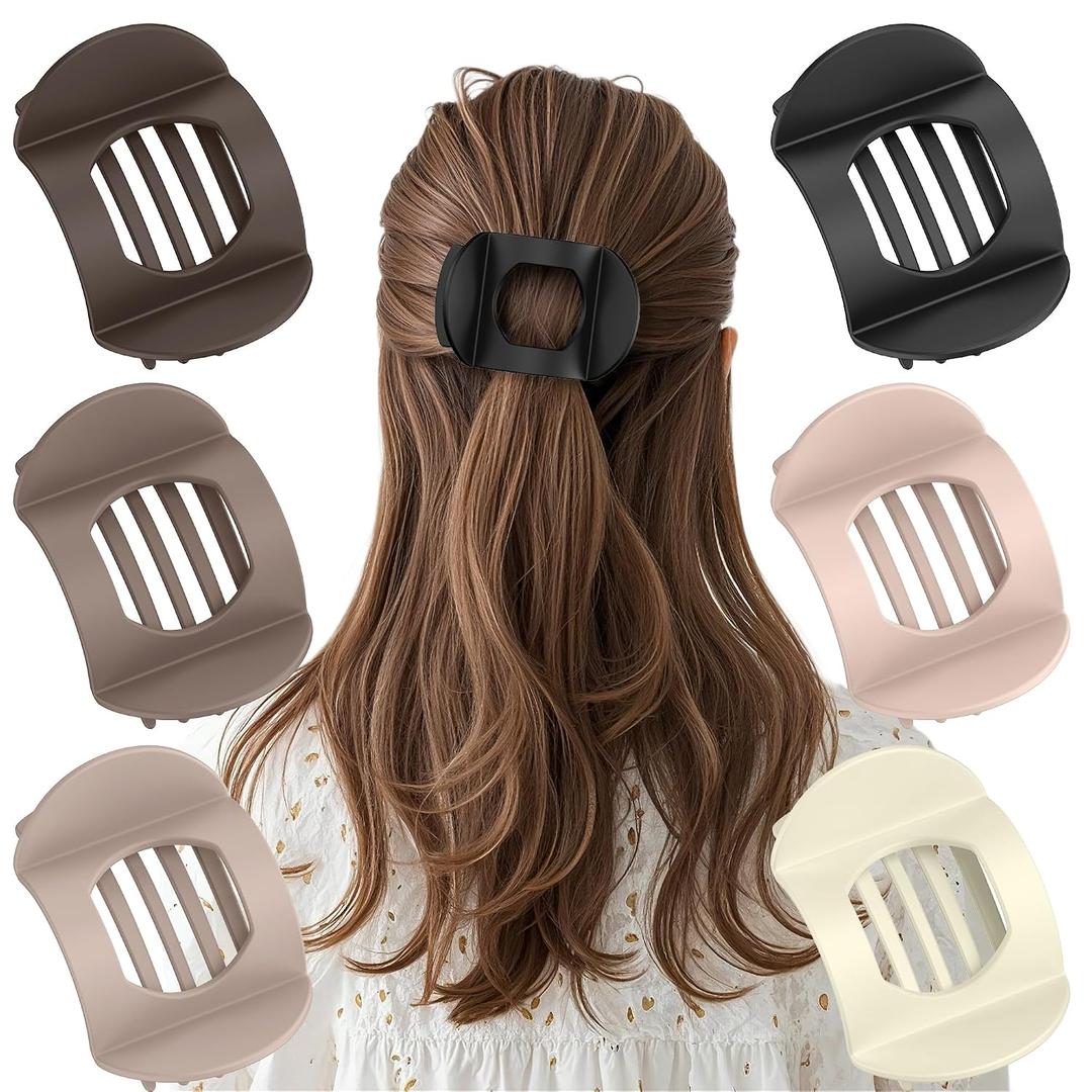 Flat Hair Clips for Women, 6 Pack Flat Claw Clip Non-Slip Grip For Thick Thin Hair, Comfortable Stylish Perfect for Everyday Styling Shopping (Multicolor)