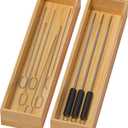 Bamboo Drawer Organizer, Narrow Stackable Cutlery Tray for Kitchen, 2 Pcs Silverware & Utensil Box, 12" x 3" x 2" (Outer), 11.3" x 2.3" x 1.77" (Inner) (Yellow)