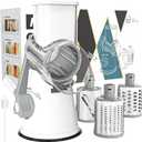 Cambom Rotary Cheese Grater Hand Crank Cheese Shredder for Fresh Cheese, Vegetable, Nuts,Non-slip Suction Base, Free Cleaning Brush Three Blades, White (3 BLADES)