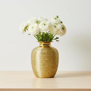 Gold Ceramic Vase - 7 Inch Modern Flower Vase for Centerpiece, Textured Decorative Vases Home Decor, Weddings, Dining, Bathroom, Nightstand, Decoration