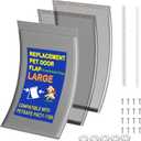 3-Flap Dog Door Replacement Insulated Flap with Clamp, Back Plate and Screws & Washers, Compatible with PetSafe Extreme Weather Aluminum Pet Door (Smoky Translucent, Large PAC11-11039)