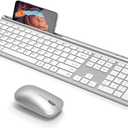 CHESONA Wireless Keyboard and Mouse Combo, Wireless Rechargeable Full Size Multi-Device (BT 5.0+3.0+2.4G) Keyboard Mouse Combo for Mac OS/iOS/Windows/Android (White)