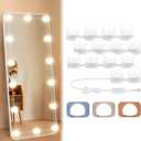 LED Vanity Lights for Mirror with 14 Dimmable Bulbs, Vanity Lights Stick on, 3000K 4000K 6500K & 10 Level Brightness Adjustable, USB Cable, Hollywood Mirror Lights for Makeup Dressing Room Bathroom
