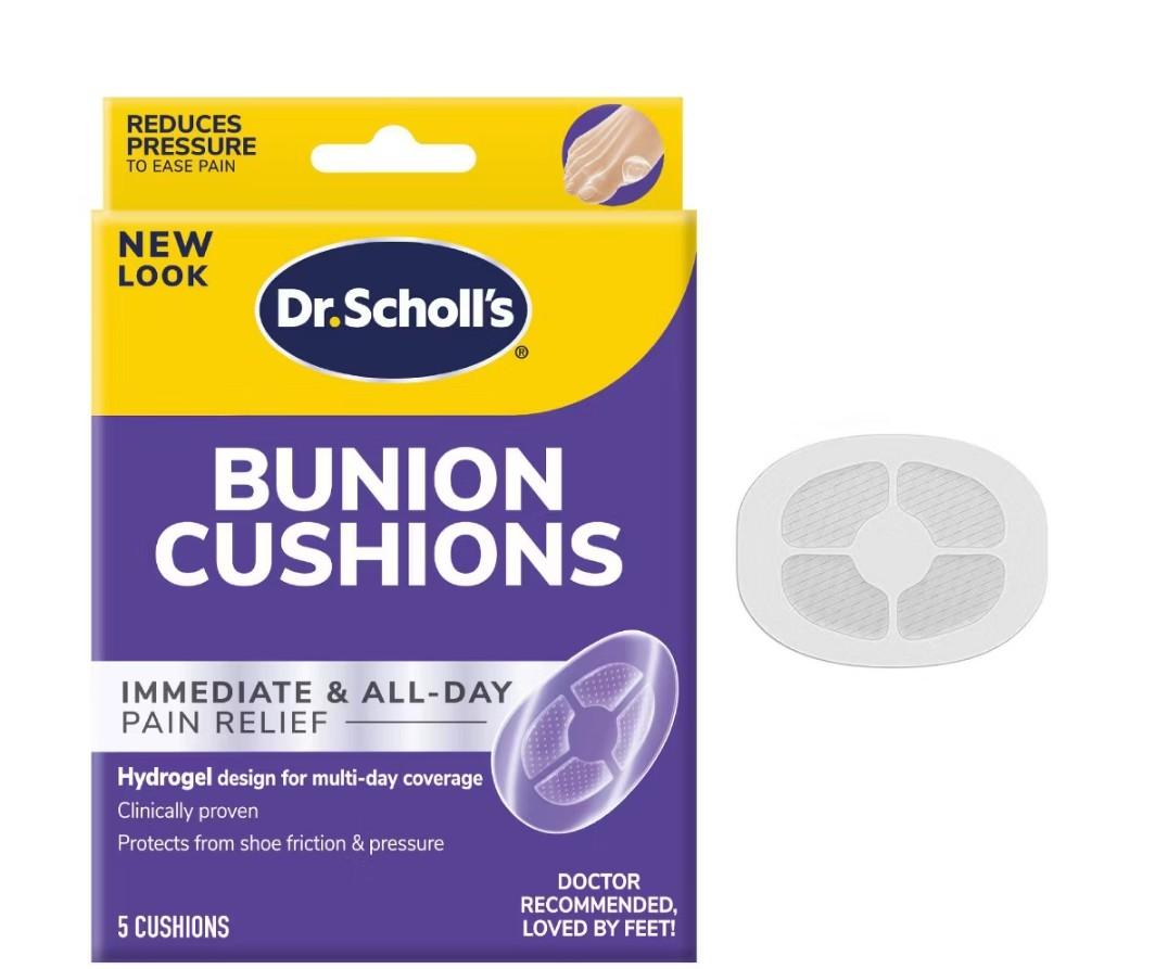 Dr. Scholl's BUNION CUSHION with Hydrogel Technology, 5ct // Cushioning Protection against Shoe Pressure and Friction that Fits Easily In Any Shoe for Immediate and All-Day Pain Relief