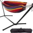 Double Brazilian Hammock with Stand Included ? Woven Cotton, 2-Person, Outdoor Swing with Frame for Camping, Backyard, or Patio by Pure Garden