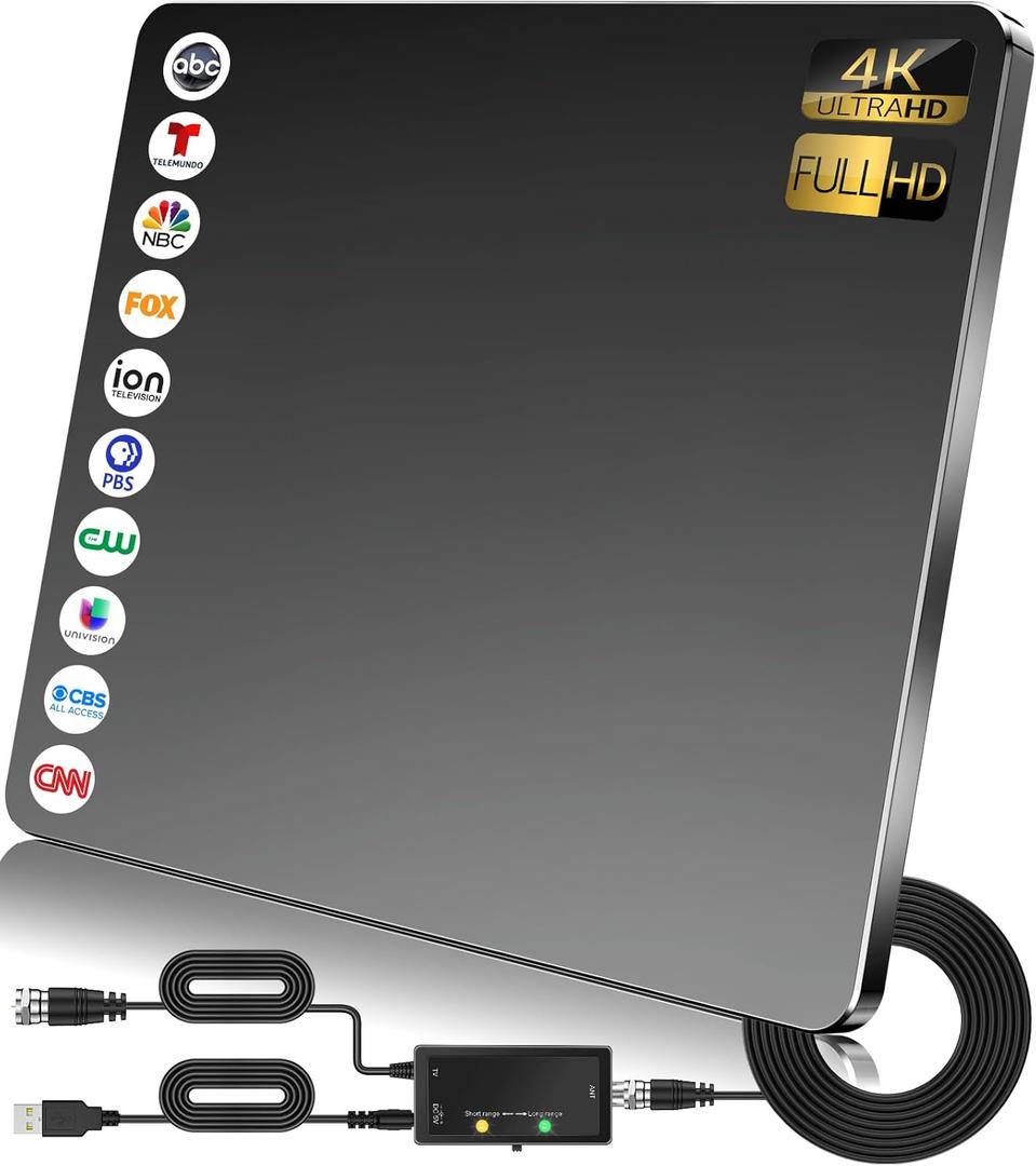 2024 Upgraded TV Antenna Up 1000+ Miles, Antenna Tv Digital HD Indoor Outdoor Digital Antenna for All TVs Support 4K 1080P HD Powerful TV Antenna with Amplifier Signal Booster & Thick Coax Cable