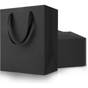 PrimeSign Black Gift Bags With Handles: 8x5x10 Inch 30 Pack Kraft Paper Gags Medium Matte For Party Business Groomsmen Favor Graduation Fathers Day