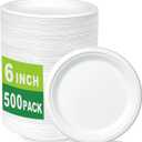 4 x CantaGreen 500 Count 6 Inch Small Heavy Duty Compostable Dessert Plates, Biodegradable Bagasse and Bamboo Fiber Paper Plates