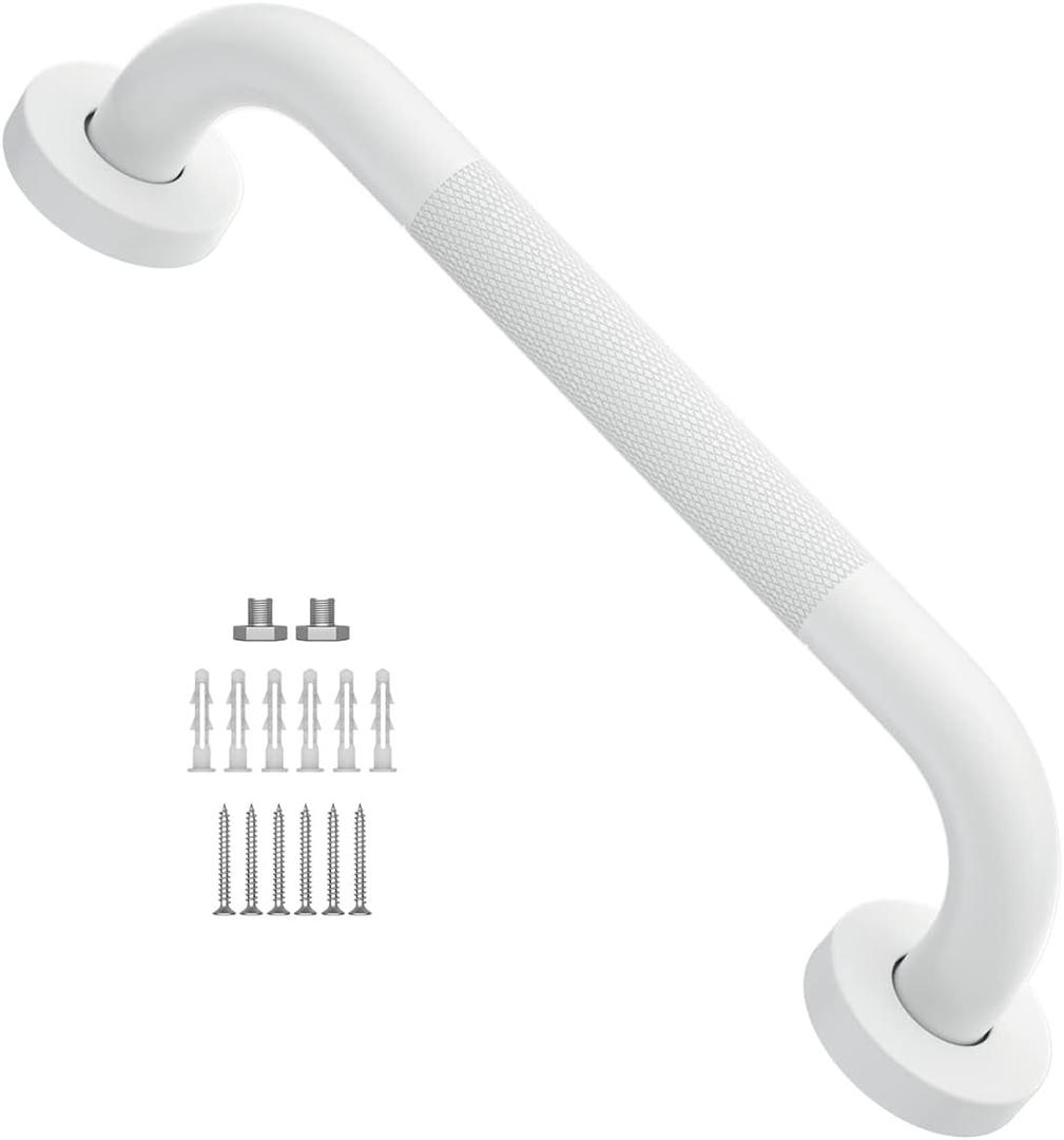 12 Inch Anti Slip Shower Grab Bar Oil Rubbed White, Munzong Bathroom Grab Bar, Knurled Bathroom Balance Bar,Safety Hand Rail Support Handicap Elderly Injury Senior Assist Bath Handle