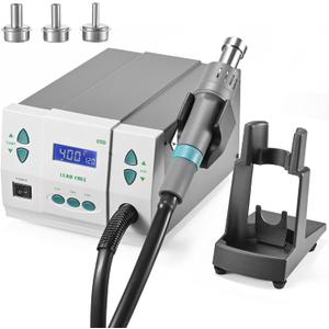 110V 861DW Hot Air Rework Station 1000Watt Heat Gun Soldering Station Brushless DC Vortex Blower for Miro Soldering Rework,Large LCD Screen Display with 3pcs Free Nozzles