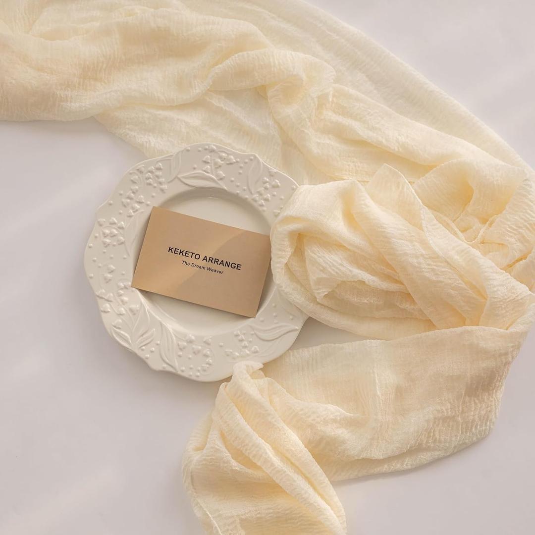 Cheesecloth Table Runner Ivory Cream White Gauze Rustic Cheese Cloth Spring Table Runner 120 Inch 10 FT for Wedding Baby Bridal Shower Party Long Sheer Boho Home Decorations