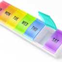 Barhon Medium Size Pill Organizer Weekly, 7 Day Medicine Pill Organizers, Daily Pills Box Case Travel for Big Vitamin Supplements Fish Oil, Multi-Colored