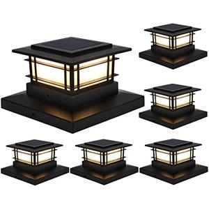 Dynaming 6 Pack Solar Post Cap Lights Outdoor, Fence Post Solar Lights Fit for 4x4 5x5 6x6 Vinyl/Wooden Posts, High Brightness Warm White SMD LED Lighting Decor for Garden Deck Patio