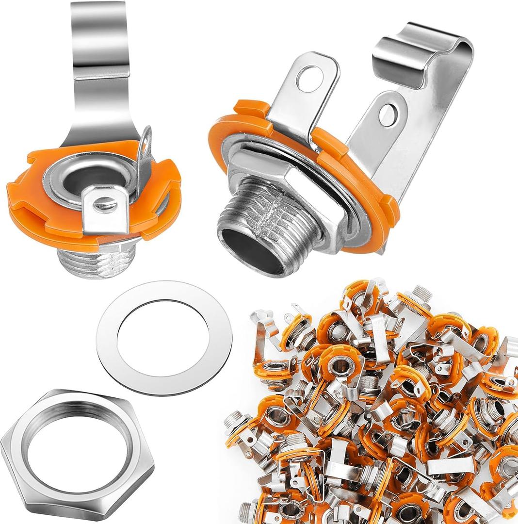 Moxweyeni 50 Pcs 1/4" Mono Guitar Input Jacks Female 1/4" Mono Output Jack Socket for Electric Guitar Bass Replacement Parts, Nickel Plate Contact