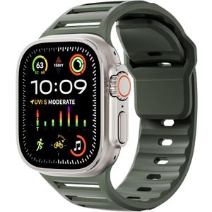 Sport Bands for Apple Watch Ultra 2 Band 49mm 45mm 44mm 42mm Men Women,Rugged Wide Silicone Waterproof Wristbands with Metal Adapter Strap for iWatch Ultra Band Series 9 8 7 6 SE 5 4 3 2,Ultra2/Ultra (Army Green)