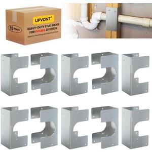 UPVONT Stud Shoes for Double 2X Studs, 16-Gauge Galvanized Stud Shoes, 6.25" Height, 3" Width, Fits Up to 2 3/8" OD Pipes – Thicker, Higher, IBC/IRC Code Compliant, Extra Durable (6.25"x3"-10 PCS)