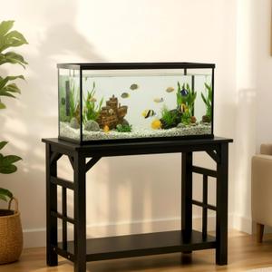 Colingmill 20 Gallon Fish Tank Stand, Solid Wood Heavy Duty Aquarium Terrarium Stand for Home Office Fish Tank Shelf Table, Black, 25.5 x 14 x 24.4 Inch