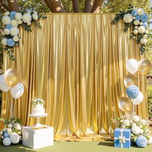 10ft x 10ft Gold Sequin Backdrop Curtain for Parties, Wrinkle Free Thick Glitter Photo Backdrop Drapes 2 Panels 5x10FT Shimmer Back Drop Cloth Shiny Fabric for Wedding Birthday Photography Background