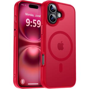 MOCCA Strong Magnetic for iPhone 16 Case, [Compatible with Magsafe][16FT Mil-Grade Drop Protection] Slim Thin Translucent Matte Protective Cover Case for iPhone 16 Phone Case 6.1", Red