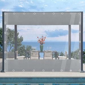 Outdoor Clear Vinyl Curtains,PVC Plastic Side Panels,Waterproof,Dustproof,Weatherproof,Anti-Aging,Outdoor Tarp Curtains for Balcony,Porch,Carport,Grey, Size WxH-2.6x3m/8.5x9.8ft for One Sheet, Set Of 4