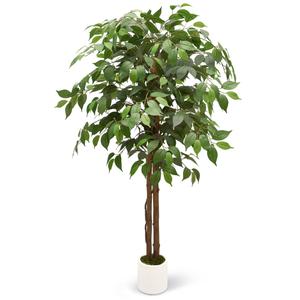 Curved Leaf 5FT Artificial Ficus Tree with White Plante UV Resistant
