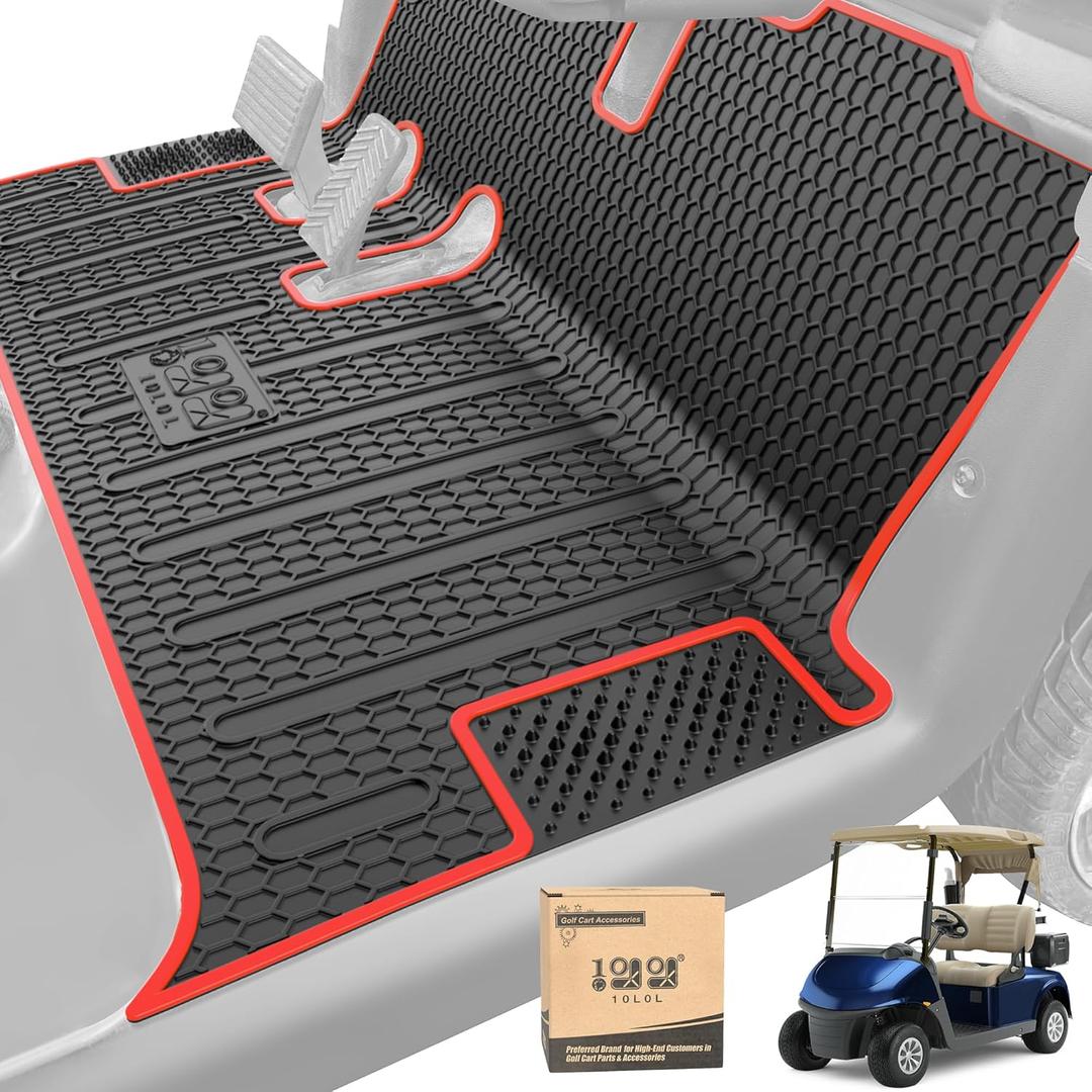 10L0L Golf Cart Mat, Full Coverage Floor Liner Mat Custom Fit for EZGO RXV (2008-2022) & 2Five (2009+), Easy to Clean (Red + Black)