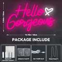Hello Gorgeous Neon Signs Hello Beautiful Pink LED Neon Lights Dimmable LED Light Sign for Home Wedding Birthday Backdrop Bacelorette Party Decoration, Pink