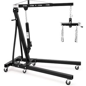 DEXSO 2 Ton Folding Hydraulic Engine Hoist with Lever, Folding Engine Shop Crane Hoist Lift, Heavy Cherry Picker with 6 Wheels for Garage, Workshop, Black