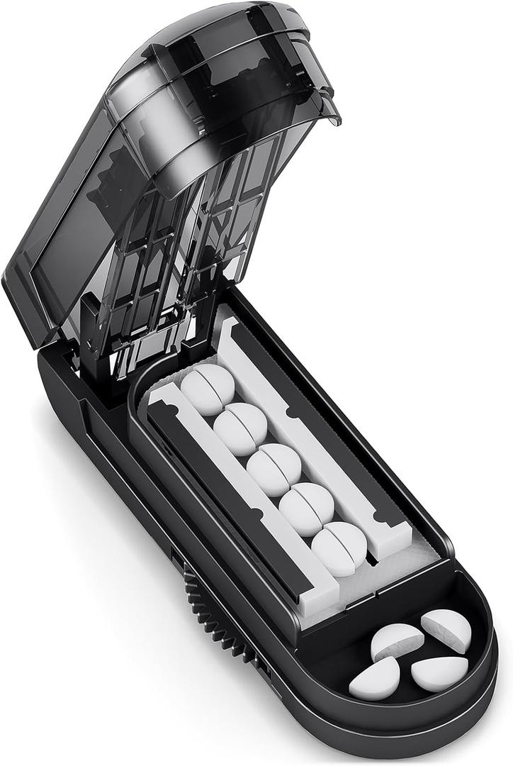DEPAD Pill Cutter Splitter for Cutting Multiple Pills, Adjustable Pill Cutter Splitter for Small and Tiny Pills with Accurate Alignment, for Small or Large Tablets with Sharp Safe Blade (Black)