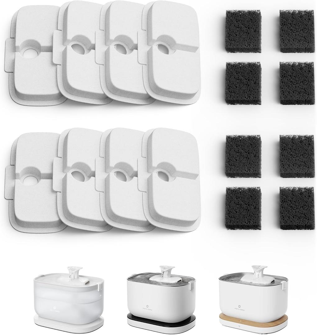 PETLIBRO Replacement Filters for Dockstream Cat Water Fountain PLWF106/PLWF116/PLWF115/PLWF105/PLWF005, 4 Months Set of Replacement Filters for Ultra Quiet Cat Fountain, 8 Count for Pet Water Fountain (White)