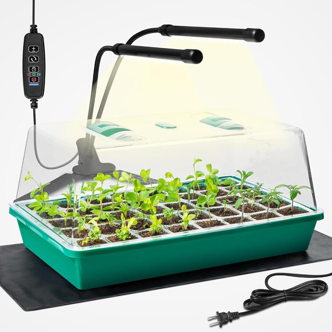 CARPATHEN Seed Starter Tray with Grow Lights and Heating Mat - 40 Cell Plant Germination Tray with 4.7" Humidity Dome Seed Starter Kit for Indoor Seed Starting and Propagation