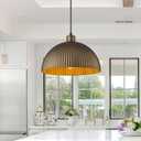 Lingkai Vintage Antique Brass Dome Pendant Light, 11.8'' Pendant Lights Kitchen Island, Hanging Ceiling Light Striped Metal Shade