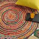 GRUHUM Round Jute Area Rug 7'ft Natural Handwoven Cotton Multi Chindi Boho Colorful Rustic Vintage Soft Braided Reversible Bohemian Rug- Indoor Outdoor Kitchen Bedroom Living Hallways 7'ft Circle