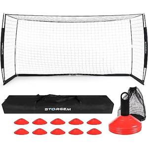 Storgem Soccer Goal,Soccer Net,Soccer Goals for Backyard,with Bow Frame,Collapsible Metal Base and 15 Training Cones