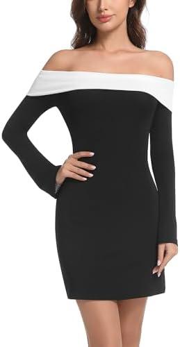 Topcloset Women's Party Dress Long Sleeve Off Shoulder Dress Sexy Elegant Bodycon Cocktail Mini Dresses XS
