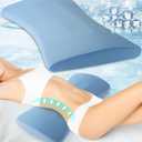 Lumbar Support Pillow for Bed Relief Back Pain: Lower Back Pillow for Sleeping - Memory Foam Waist Pillow - Cooling Back Bolster Pillow for Side, Back&Stomach Sleepers - Bed Rest Pillow for Car, Sofa (60x26x5.5 cm, Blue (Upgraded Cool Cover))