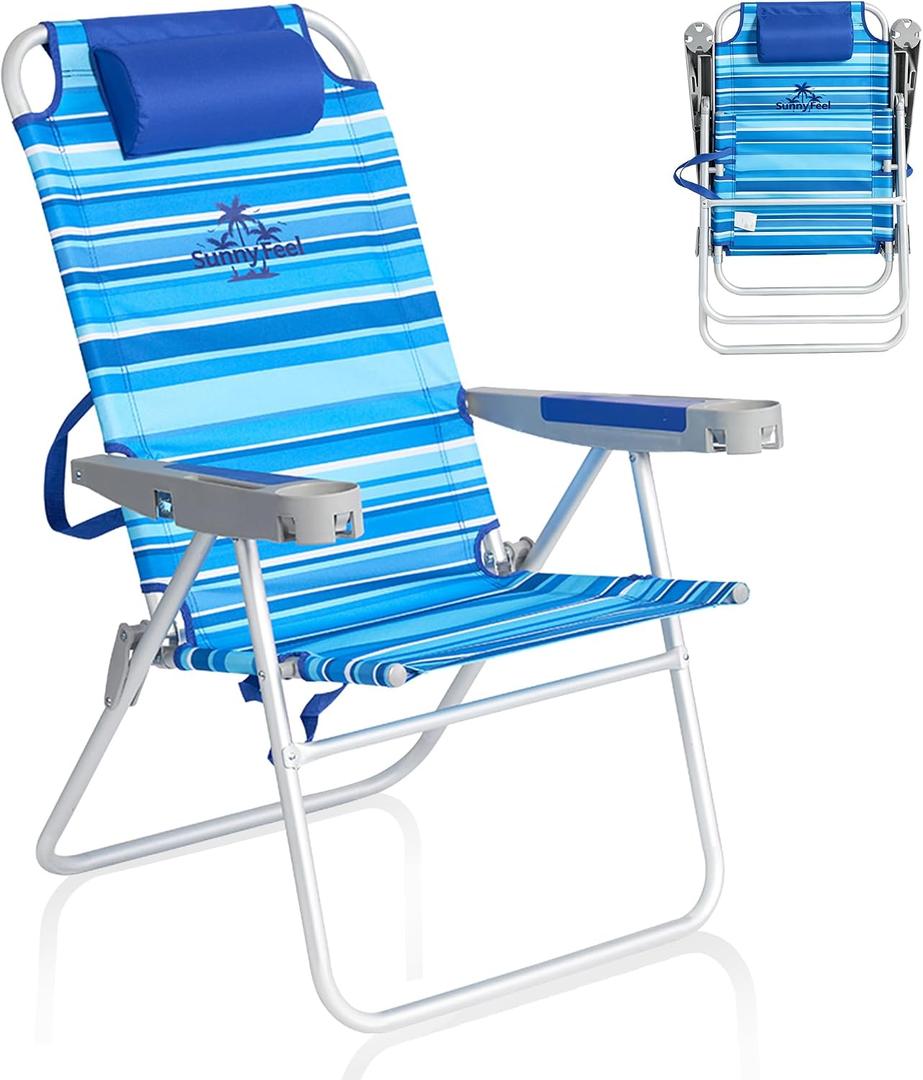 SUNNYFEEL Tall Folding Beach Chair Lightweight, Portable Sand Chair for Adults Heavy Duty 500 LBS with Cup Holders, Foldable High Camping Lawn Chairs for Camp/Outdoor/Picnic/Concert/Sports