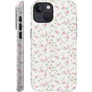 Generic Case Compatible with iPhone 15 - Hybrid Durable Shockproof Phone Cover,Cases for Woman Girl - White Flower