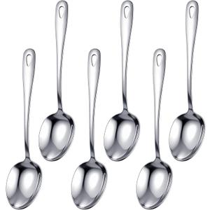 6 Piece Stainless Steel Buffet Serving Spoon 10 Inch Large Spoon Dishwasher Safe Metal Spoons Serving Utensils for Parties Kitchen Buffet Catering