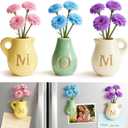 Mini Ceramic Vase Fridge Magnets Tiny 3D Flower Vase Refrigerator Magnets with Fake Flowers, Cute Kitchen & Home Decor, Unique Birthday for Mom & Women