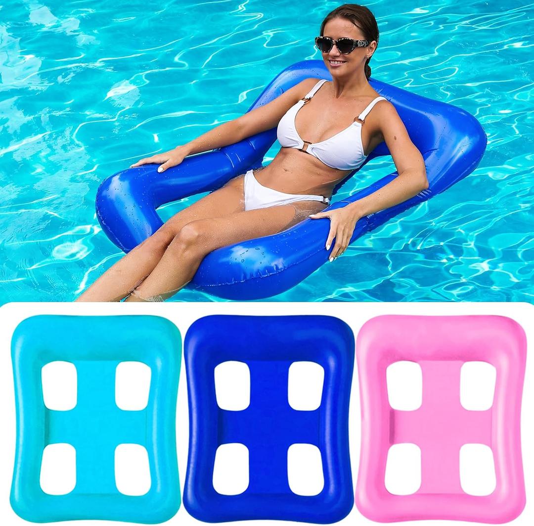 3 Pack Inflatable Pool Float Lounge Chair - Foldable Floating Raft for Adults, Pool Lounger for Swimming Pool, Lake, Beach Party Fun