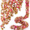 PONKING 8 Pcs x 8.2 ft Flower Garland Artificial Rose Vine Flowers with Green Leaves Hanging Fake Roses Vine for Room Party Home Wedding Birthday Christmas Wall Arch Decor, Fall Purple Flower