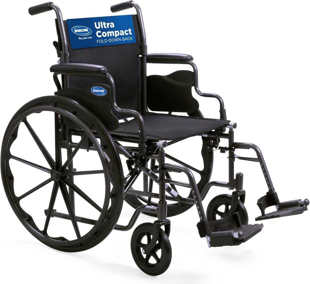 Invacare Wheelchair for Adult, Compact Folding Manual Wheel Chair with Flip-Back & Removable Desk-Length Arms, Fold-Down Backrest, Lightweight Design, Swing-Away Footrests, 300lb Weight Capacity