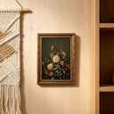 Vintage Gold Framed Moody Floral Wall Art,Dark Green Botanical Canvas Print, 24"LX16"W