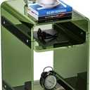 Clear Acrylic Side Table, Narrow Nightstand Bedside Table for Bedroom, Skinny Small End Table (Green Wide, 11.8'' x 15.7'' x 21.7")