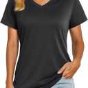 Boladeci Women's Swim Shirts - UPF 50+ Sun Protection Short Sleeve V Neck T-Shirts Workout Tops (Black, S)